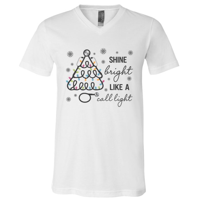 Shine Bright Like A Call Light Christmas Holiday Xmas V-Neck T-Shirt