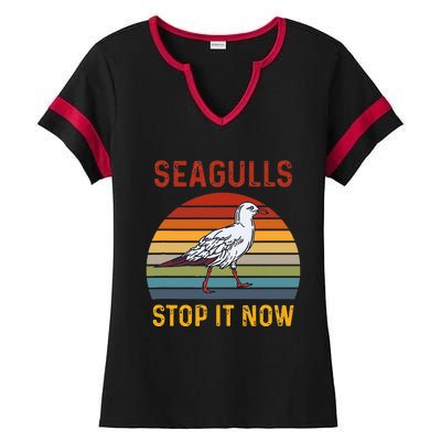 Seagulls Bird Lover Stop It Now Retro Vintage Funny Seagulls Ladies Halftime Notch Neck Tee