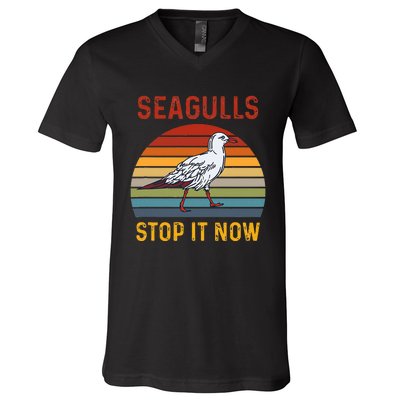 Seagulls Bird Lover Stop It Now Retro Vintage Funny Seagulls V-Neck T-Shirt