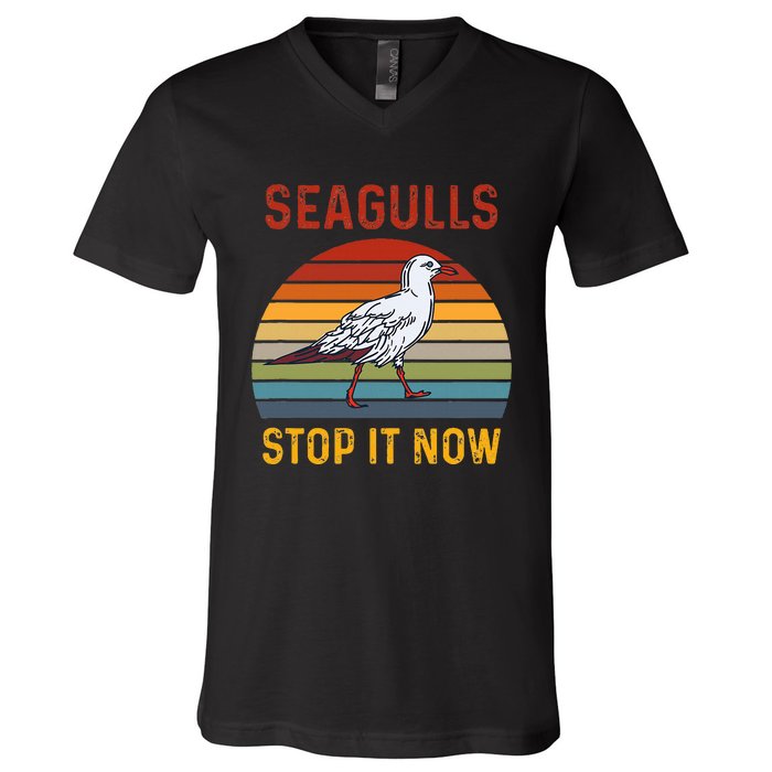 Seagulls Bird Lover Stop It Now Retro Vintage Funny Seagulls V-Neck T-Shirt