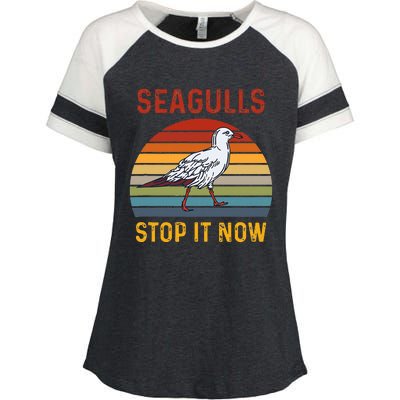 Seagulls Bird Lover Stop It Now Retro Vintage Funny Seagulls Enza Ladies Jersey Colorblock Tee