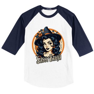 Sassy Bruja Latina Mexican Halloween Witch Baseball Sleeve Shirt