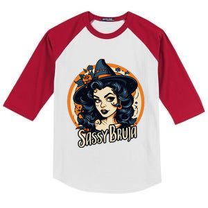 Sassy Bruja Latina Mexican Halloween Witch Kids Colorblock Raglan Jersey