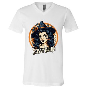 Sassy Bruja Latina Mexican Halloween Witch V-Neck T-Shirt