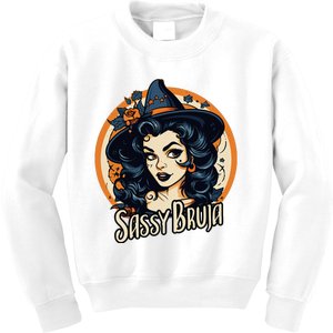 Sassy Bruja Latina Mexican Halloween Witch Kids Sweatshirt