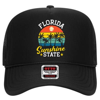 Summer Beach Lover Florida Sunshine State High Crown Mesh Back Trucker Hat