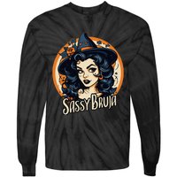 Sassy Bruja Latina Mexican Halloween Witch Tie-Dye Long Sleeve Shirt