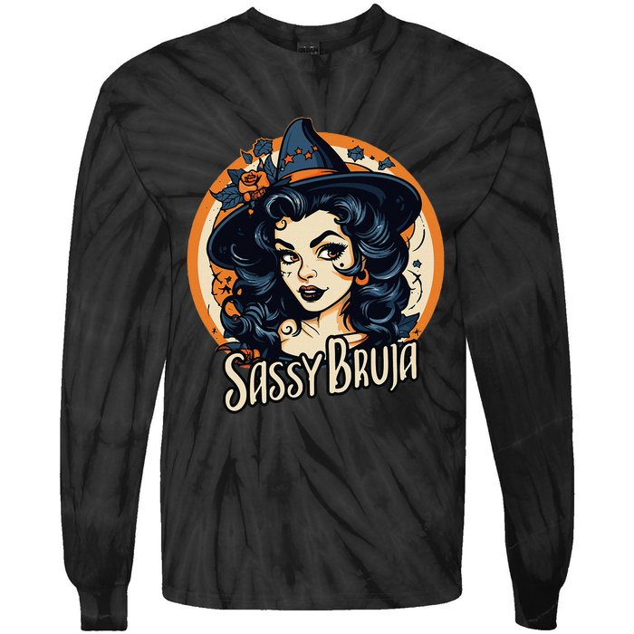 Sassy Bruja Latina Mexican Halloween Witch Tie-Dye Long Sleeve Shirt