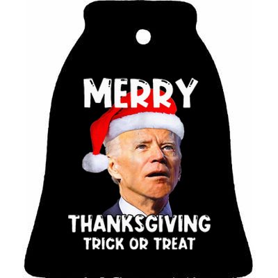 Santa Biden Merry Thanksgiving Trick Or Treat Christmas Meme Ceramic Bell Ornament