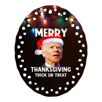 Santa Biden Merry Thanksgiving Trick Or Treat Christmas Meme Ceramic Oval Ornament