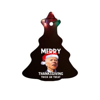 Santa Biden Merry Thanksgiving Trick Or Treat Christmas Meme Ceramic Tree Ornament