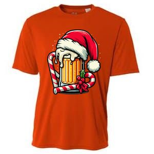 Santa Beer Mug Christmas Cheer Holiday Lovers Funny Gift Cooling Performance Crew T-Shirt