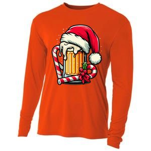 Santa Beer Mug Christmas Cheer Holiday Lovers Funny Gift Cooling Performance Long Sleeve Crew