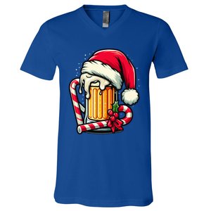 Santa Beer Mug Christmas Cheer Holiday Lovers Funny Gift V-Neck T-Shirt