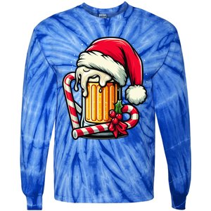 Santa Beer Mug Christmas Cheer Holiday Lovers Funny Gift Tie-Dye Long Sleeve Shirt