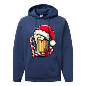 Santa Beer Mug Christmas Cheer Holiday Lovers Funny Gift Performance Fleece Hoodie