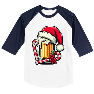 Santa Beer Mug Christmas Cheer Holiday Lovers Funny Gift Baseball Sleeve Shirt