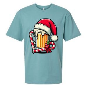 Santa Beer Mug Christmas Cheer Holiday Lovers Funny Gift Sueded Cloud Jersey T-Shirt