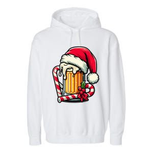 Santa Beer Mug Christmas Cheer Holiday Lovers Funny Gift Garment-Dyed Fleece Hoodie