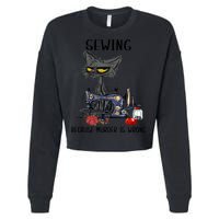 Sewing Because Murder Is Wrong Funny Cat Cropped Pullover Crew