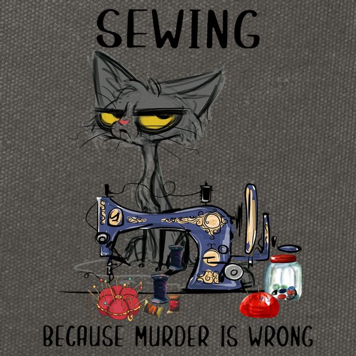 Sewing Because Murder Is Wrong Funny Cat Cotton Canvas Backpack