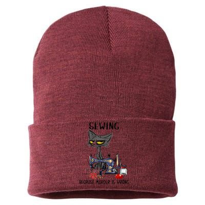 Sewing Because Murder Is Wrong Funny Cat Sustainable Knit Beanie