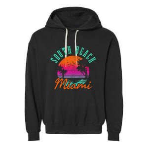 South Beach Miami Retro Florida Usa Souvenir Garment-Dyed Fleece Hoodie