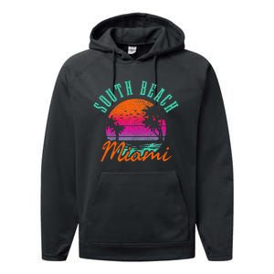 South Beach Miami Retro Florida Usa Souvenir Performance Fleece Hoodie