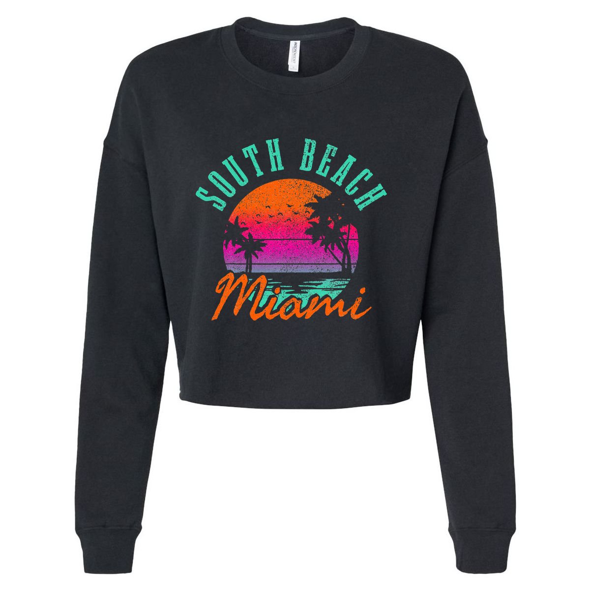 South Beach Miami Retro Florida Usa Souvenir Cropped Pullover Crew