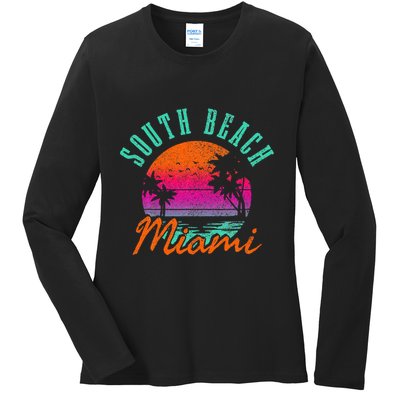 South Beach Miami Retro Florida Usa Souvenir Ladies Long Sleeve Shirt
