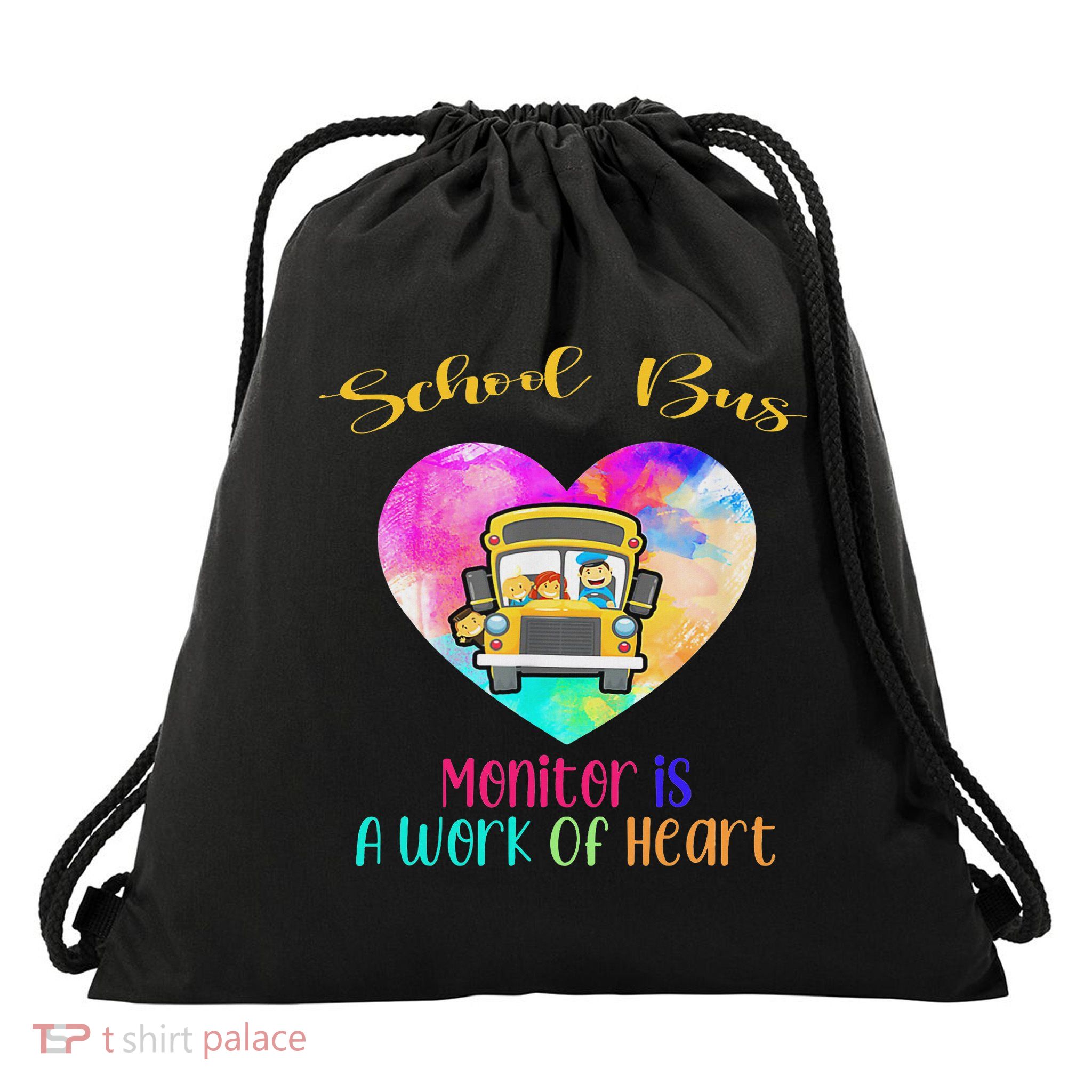 School Bus Monitor It's A Work Of Heart Watercolor Drawstring Bag