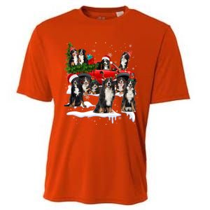 Santa Bernese Mountain Dog Red Truck Christmas Tree Pajamas Gift Cooling Performance Crew T-Shirt