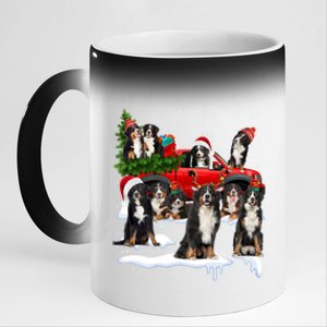 Santa Bernese Mountain Dog Red Truck Christmas Tree Pajamas Gift 11oz Black Color Changing Mug