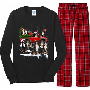 Santa Bernese Mountain Dog Red Truck Christmas Tree Pajamas Gift Long Sleeve Pajama Set