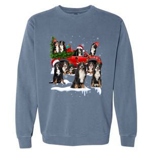 Santa Bernese Mountain Dog Red Truck Christmas Tree Pajamas Gift Garment-Dyed Sweatshirt