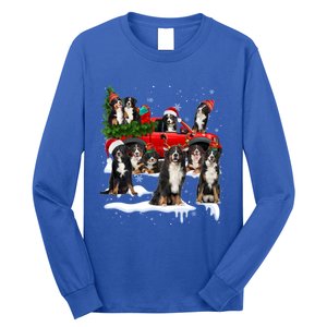 Santa Bernese Mountain Dog Red Truck Christmas Tree Pajamas Gift Long Sleeve Shirt