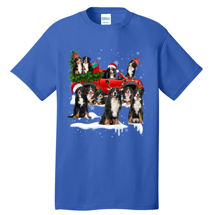 Santa Bernese Mountain Dog Red Truck Christmas Tree Pajamas Gift Tall T-Shirt