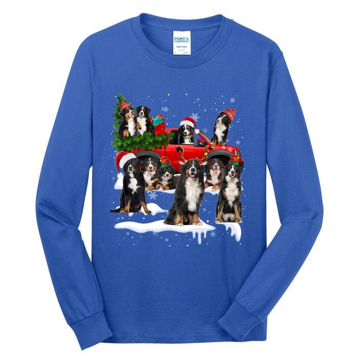 Santa Bernese Mountain Dog Red Truck Christmas Tree Pajamas Gift Tall Long Sleeve T-Shirt