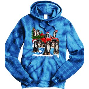 Santa Bernese Mountain Dog Red Truck Christmas Tree Pajamas Gift Tie Dye Hoodie