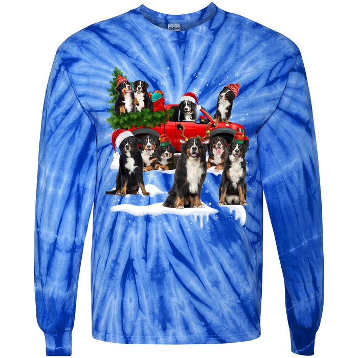 Santa Bernese Mountain Dog Red Truck Christmas Tree Pajamas Gift Tie-Dye Long Sleeve Shirt