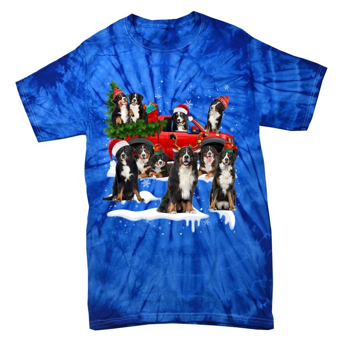 Santa Bernese Mountain Dog Red Truck Christmas Tree Pajamas Gift Tie-Dye T-Shirt