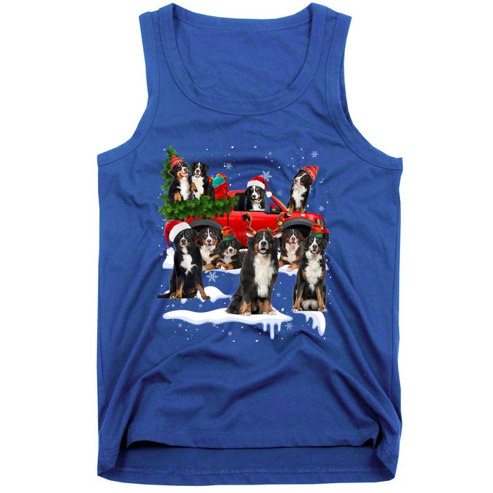 Santa Bernese Mountain Dog Red Truck Christmas Tree Pajamas Gift Tank Top