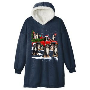 Santa Bernese Mountain Dog Red Truck Christmas Tree Pajamas Gift Hooded Wearable Blanket