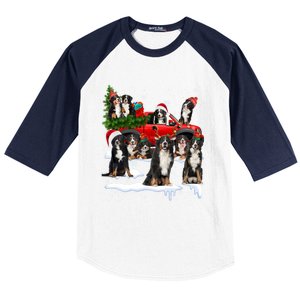 Santa Bernese Mountain Dog Red Truck Christmas Tree Pajamas Gift Baseball Sleeve Shirt