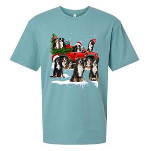 Santa Bernese Mountain Dog Red Truck Christmas Tree Pajamas Gift Sueded Cloud Jersey T-Shirt