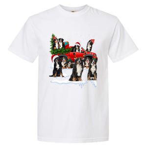 Santa Bernese Mountain Dog Red Truck Christmas Tree Pajamas Gift Garment-Dyed Heavyweight T-Shirt