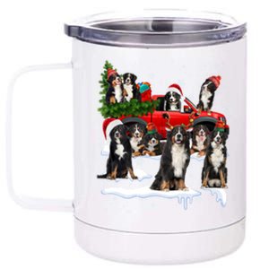 Santa Bernese Mountain Dog Red Truck Christmas Tree Pajamas Gift 12 oz Stainless Steel Tumbler Cup