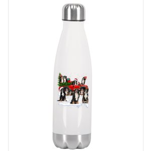 Santa Bernese Mountain Dog Red Truck Christmas Tree Pajamas Gift Stainless Steel Insulated Water Bottle