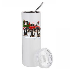 Santa Bernese Mountain Dog Red Truck Christmas Tree Pajamas Gift Stainless Steel Tumbler