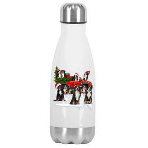 Santa Bernese Mountain Dog Red Truck Christmas Tree Pajamas Gift Stainless Steel Insulated Water Bottle